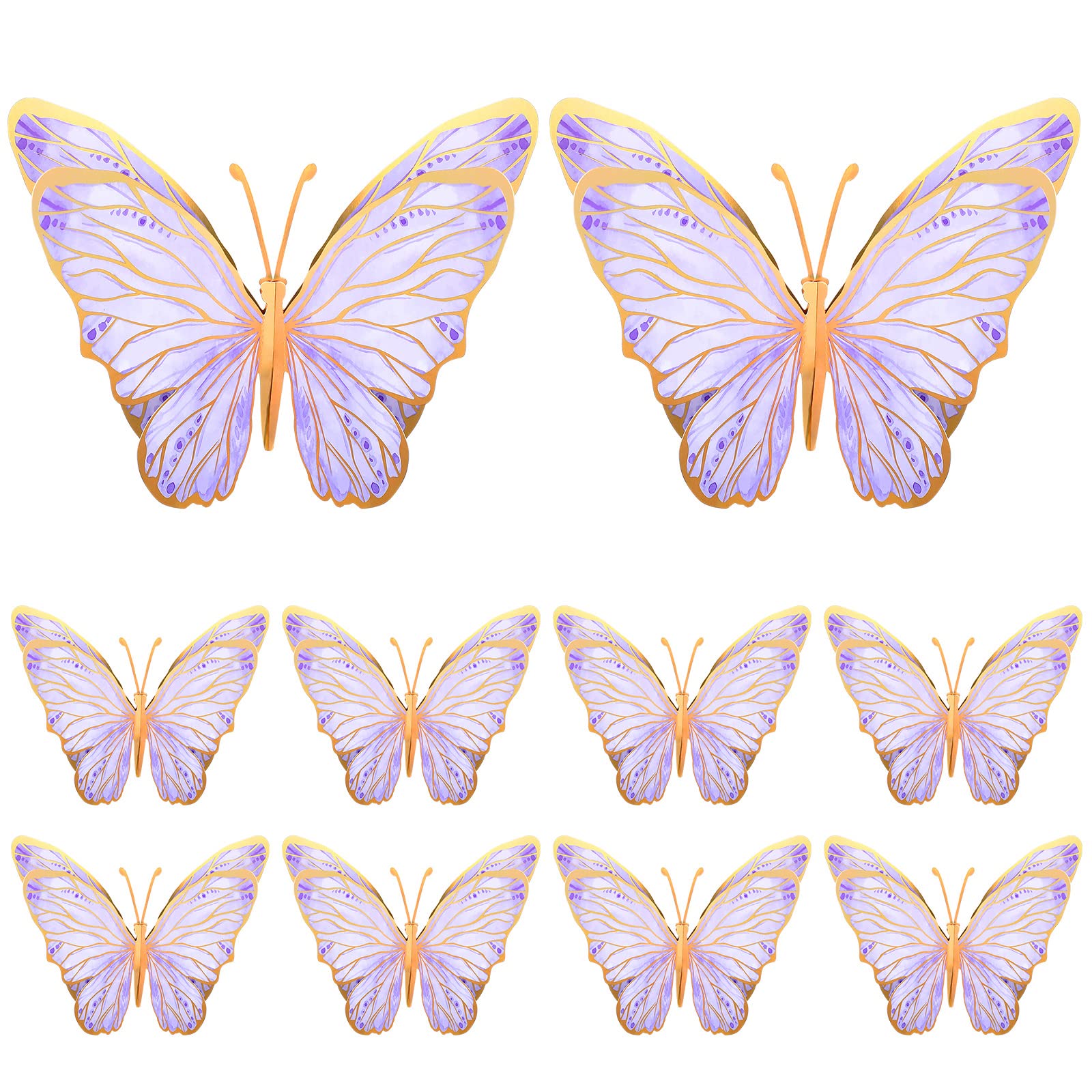 Geyee 10 Pcs Large Butterfly Centerpieces for Tables Butterfly Party Decorations 3D Paper Butterfly Table Toppers Centerpieces Wall Decor for Birthday Baby Shower Wedding Party Supplies(Purple)