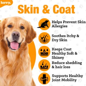 Salmon Oil for Dogs Skin and Coat by Larry | Dog Supplements for Itchy Skin & Allergy Relief | Omega 3, 4, DHA, & EPA for Skin, Coat, Bone, & Joint Health | for All Breeds & Sizes, (120 Soft Chews)