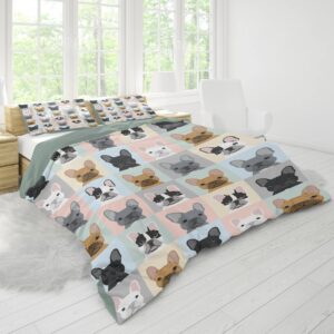 Lynnezilla French Bulldog Duvet Cover 3 Pieces Bedding Set Bedspread Comforter Set Bed Cover All Season Twin/Full/Queen/King Size, 1 Duvet Cover + 2 Pillowcase - Full Size (80"x90",200x230cm)