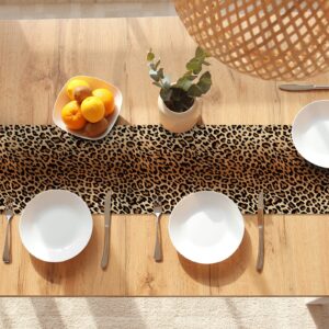 YOVOYOA Leopard Print Table Runner 72 Inches Long, Animal Style Table Runner Dresser Scarves, Wildlife Safari Burlap Dining Room Table Decor for Kitchen Farmhouse Indoor Outdoor Home Party