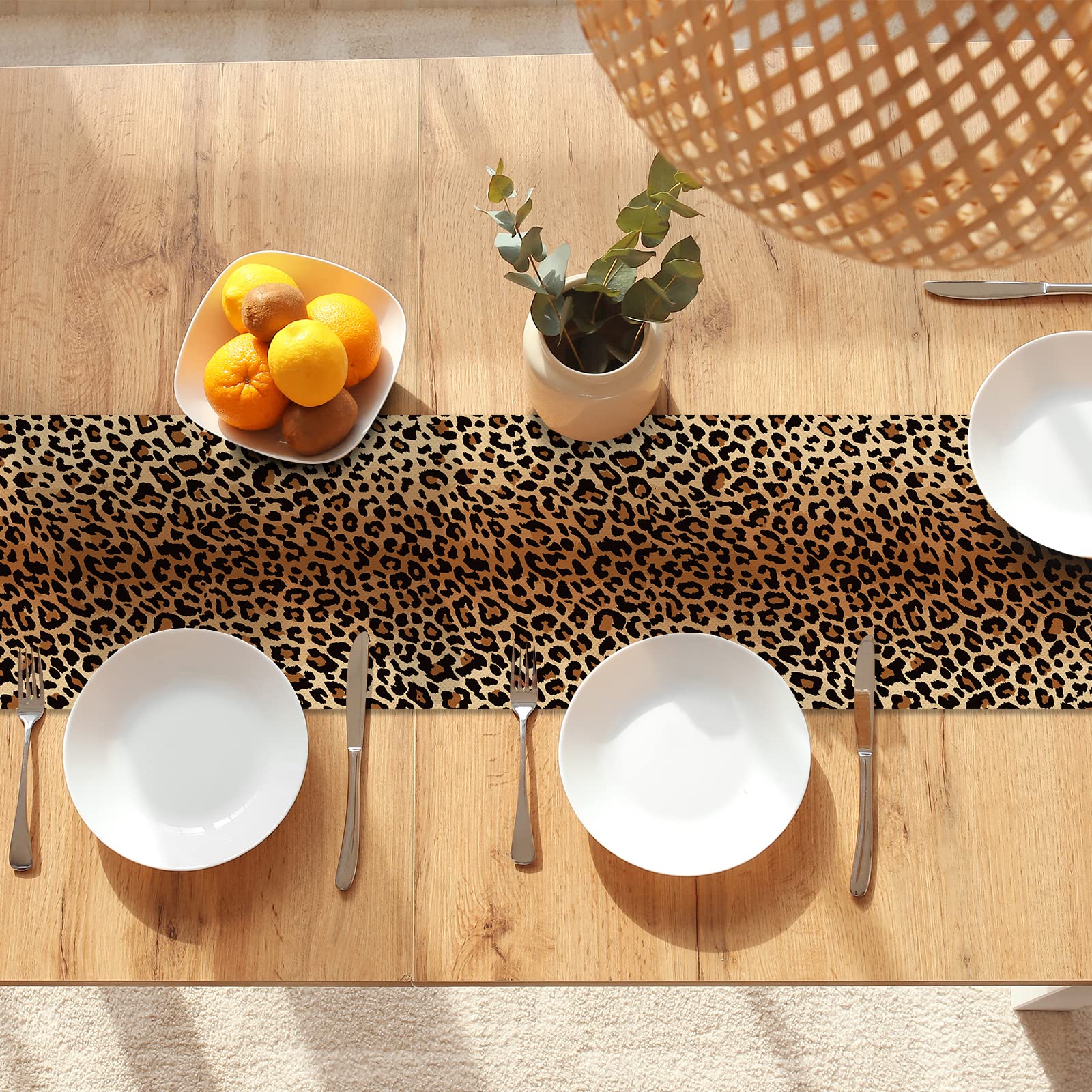 YOVOYOA Leopard Print Table Runner 72 Inches Long, Animal Style Table Runner Dresser Scarves, Wildlife Safari Burlap Dining Room Table Decor for Kitchen Farmhouse Indoor Outdoor Home Party