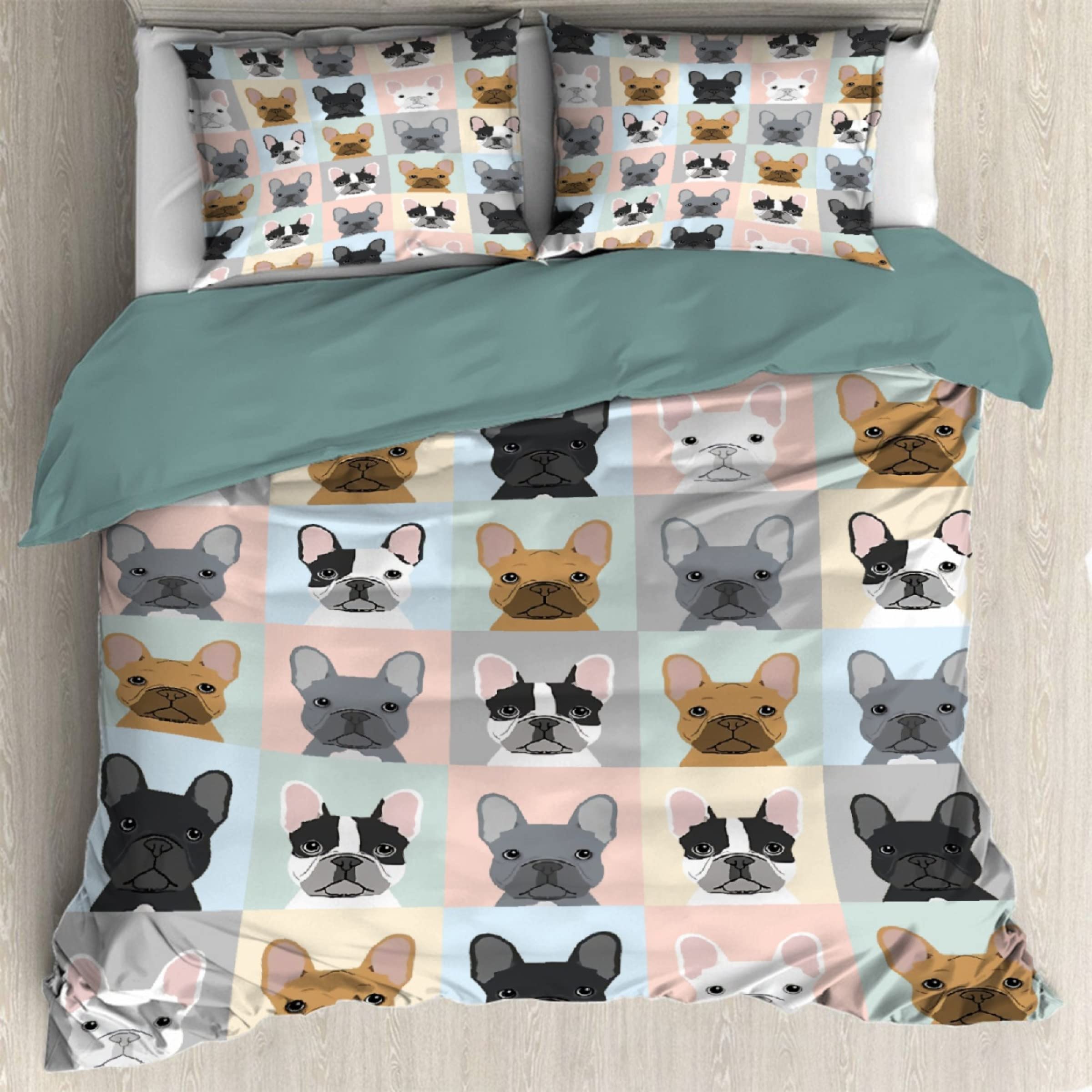 Lynnezilla French Bulldog Duvet Cover 3 Pieces Bedding Set Bedspread Comforter Set Bed Cover All Season Twin/Full/Queen/King Size, 1 Duvet Cover + 2 Pillowcase - Full Size (80"x90",200x230cm)