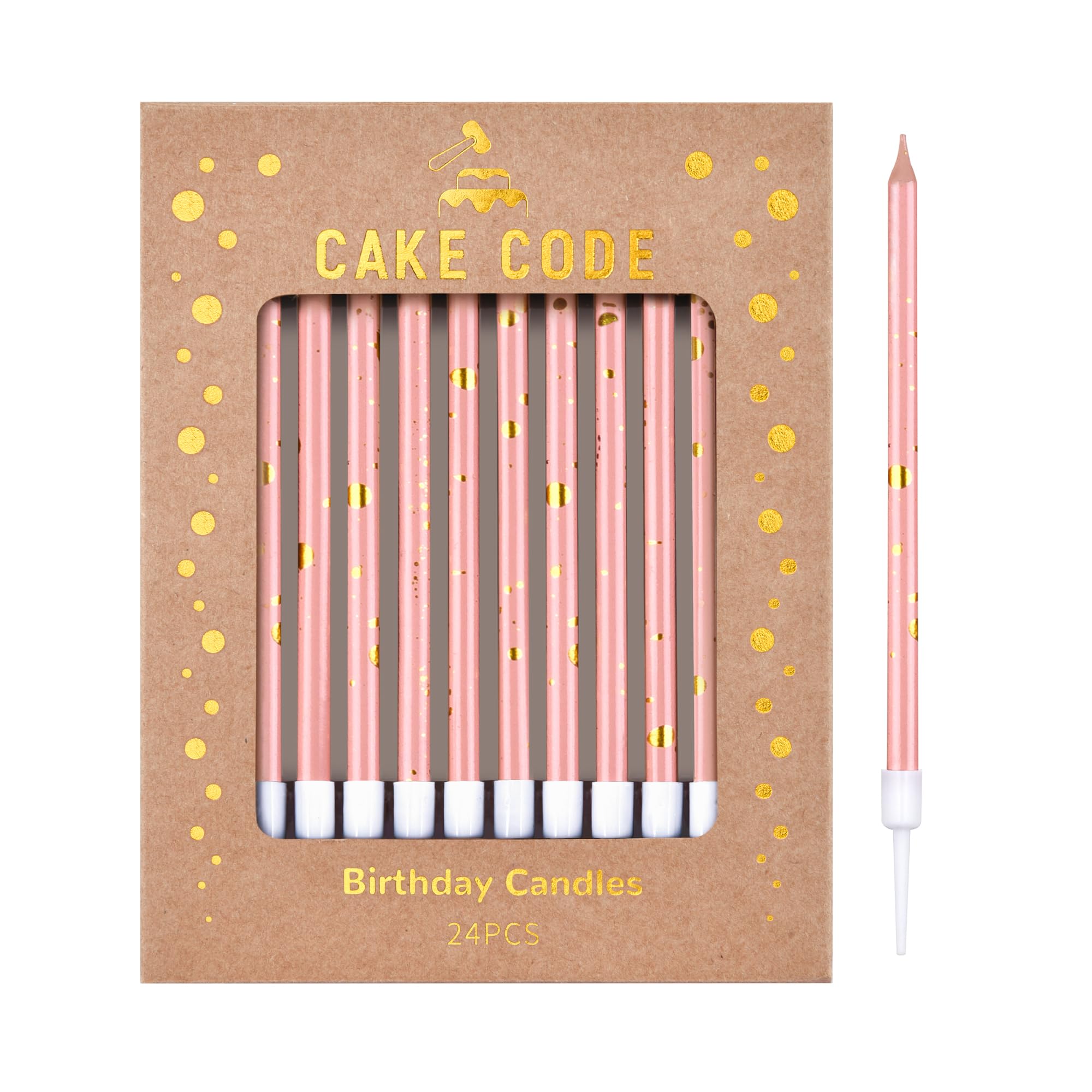 CAKE CODE Pink Gold Long Thin Birthday Candles, Cake Candles, Birthday Parties, Wedding Decorations, Party Candles