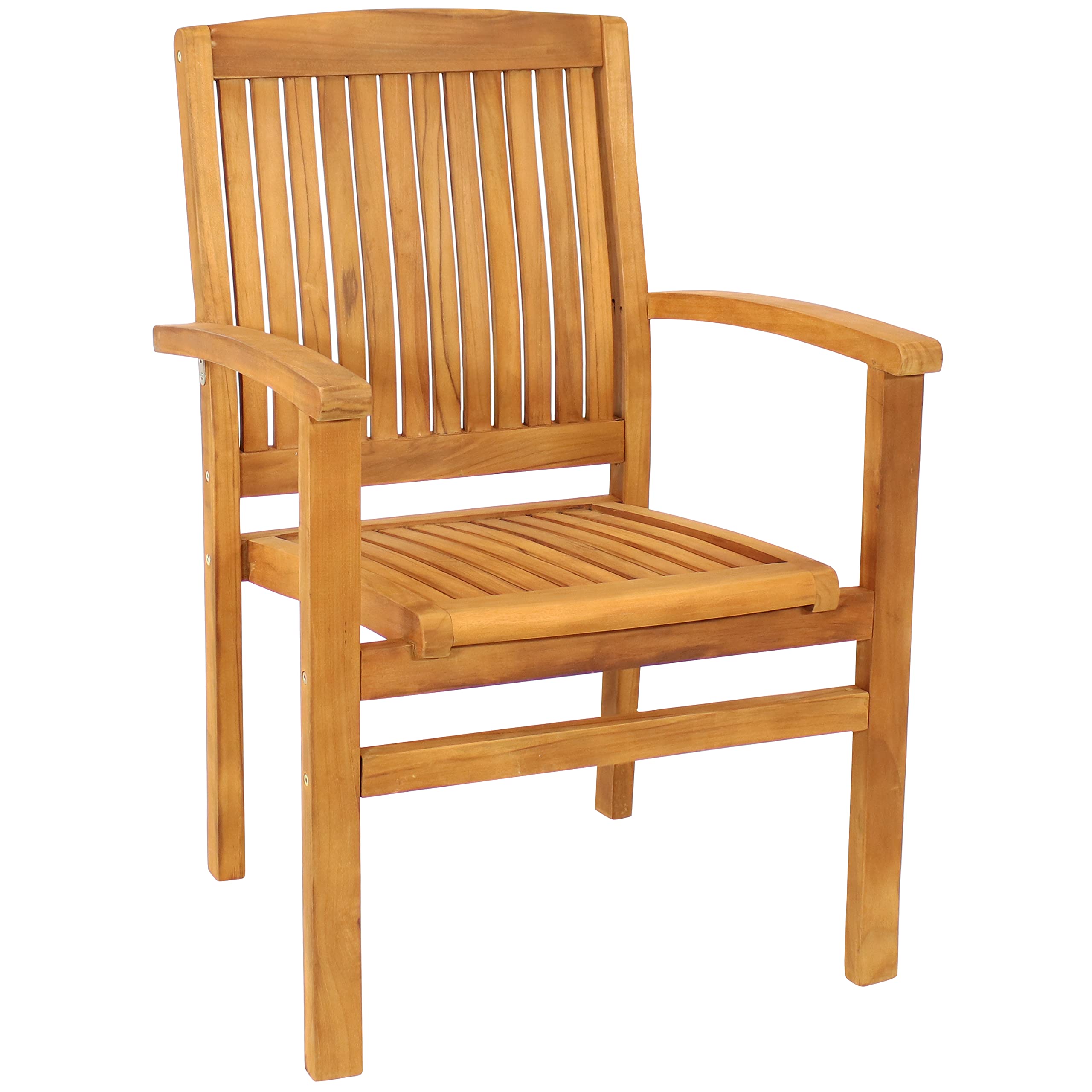 Sunnydaze Stackable Wooden Outdoor Patio Dining Armchair with Slat Back - Light Brown Finish