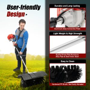 Artificial Grass Power Broom,2.3HP Handheld Gas Powered Sweeper Sweeper Driveway Turf Sweeper 52CC Lawn Sweeper Cleaning Tools