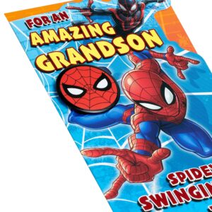 UK Greetings Marvel Spider-Man Birthday Card for Grandson With Envelope and Badge,Multi,121 mm x 229 mm