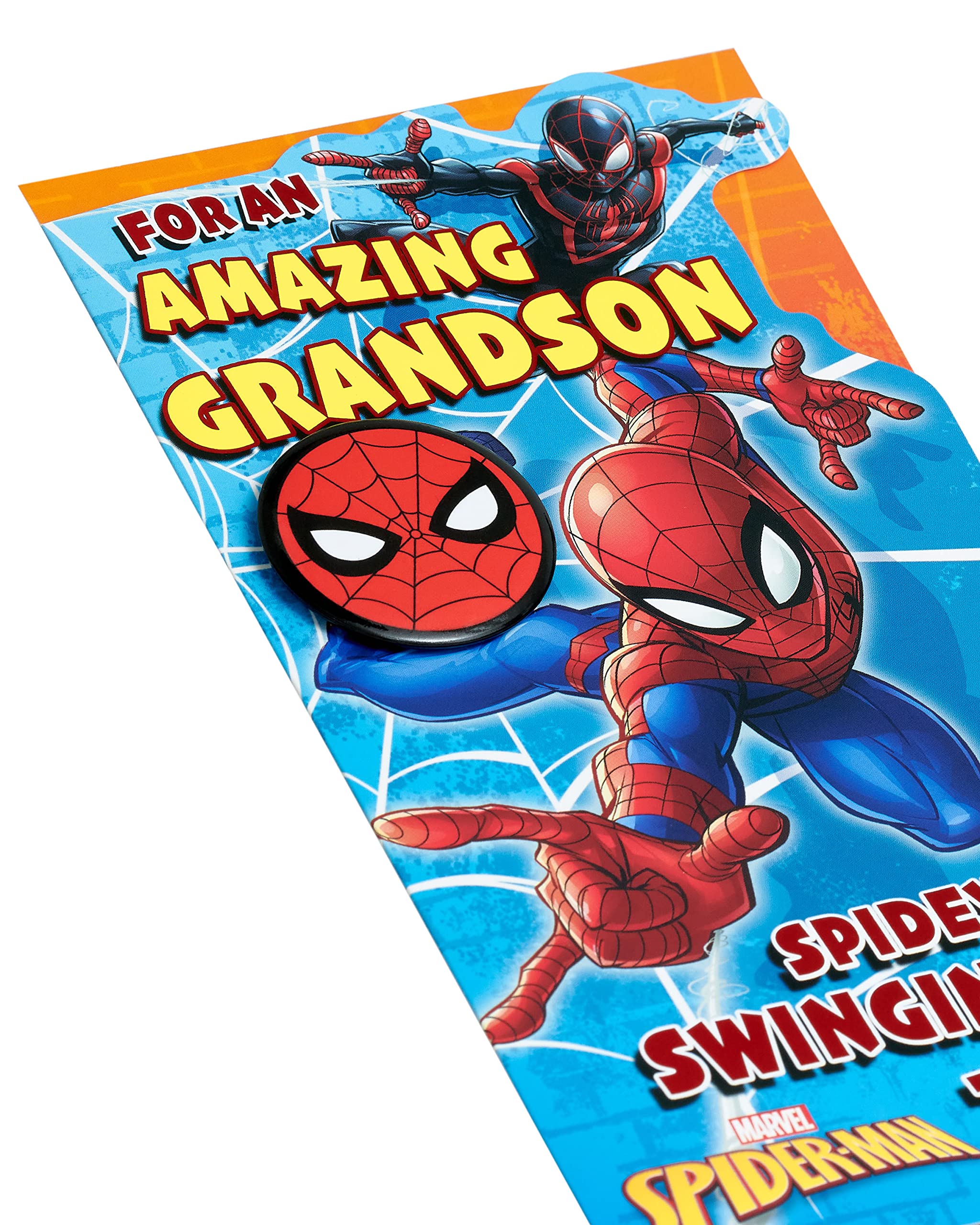 UK Greetings Marvel Spider-Man Birthday Card for Grandson With Envelope and Badge,Multi,121 mm x 229 mm