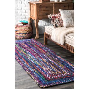 nuloom tammara bohemian hand braided runner rug, 2' 6" x 6', blue