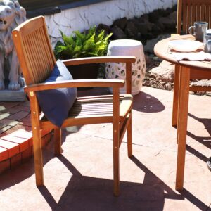 Sunnydaze Stackable Wooden Outdoor Patio Dining Armchair with Slat Back - Light Brown Finish