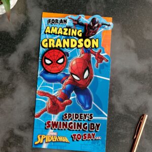 UK Greetings Marvel Spider-Man Birthday Card for Grandson With Envelope and Badge,Multi,121 mm x 229 mm