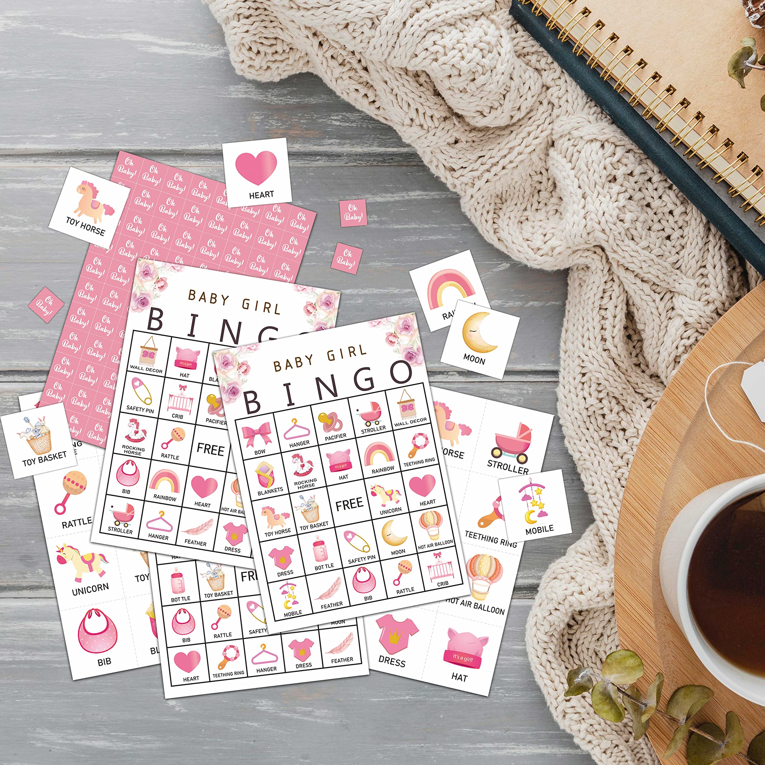 Baby Shower Bingo Games, Baby Bingo For Baby Shower, Floral Baby Girl Bingo Game, Gender Reveal Games, Baby Shower Decorations Favors, 24 Players Bingo Games For Baby Shower, Gender Reveal Party (A04)