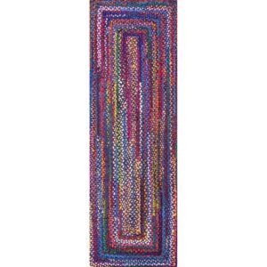 nuLOOM Tammara Bohemian Hand Braided Runner Rug, 2' 6" x 6', Blue