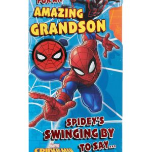 UK Greetings Marvel Spider-Man Birthday Card for Grandson With Envelope and Badge,Multi,121 mm x 229 mm