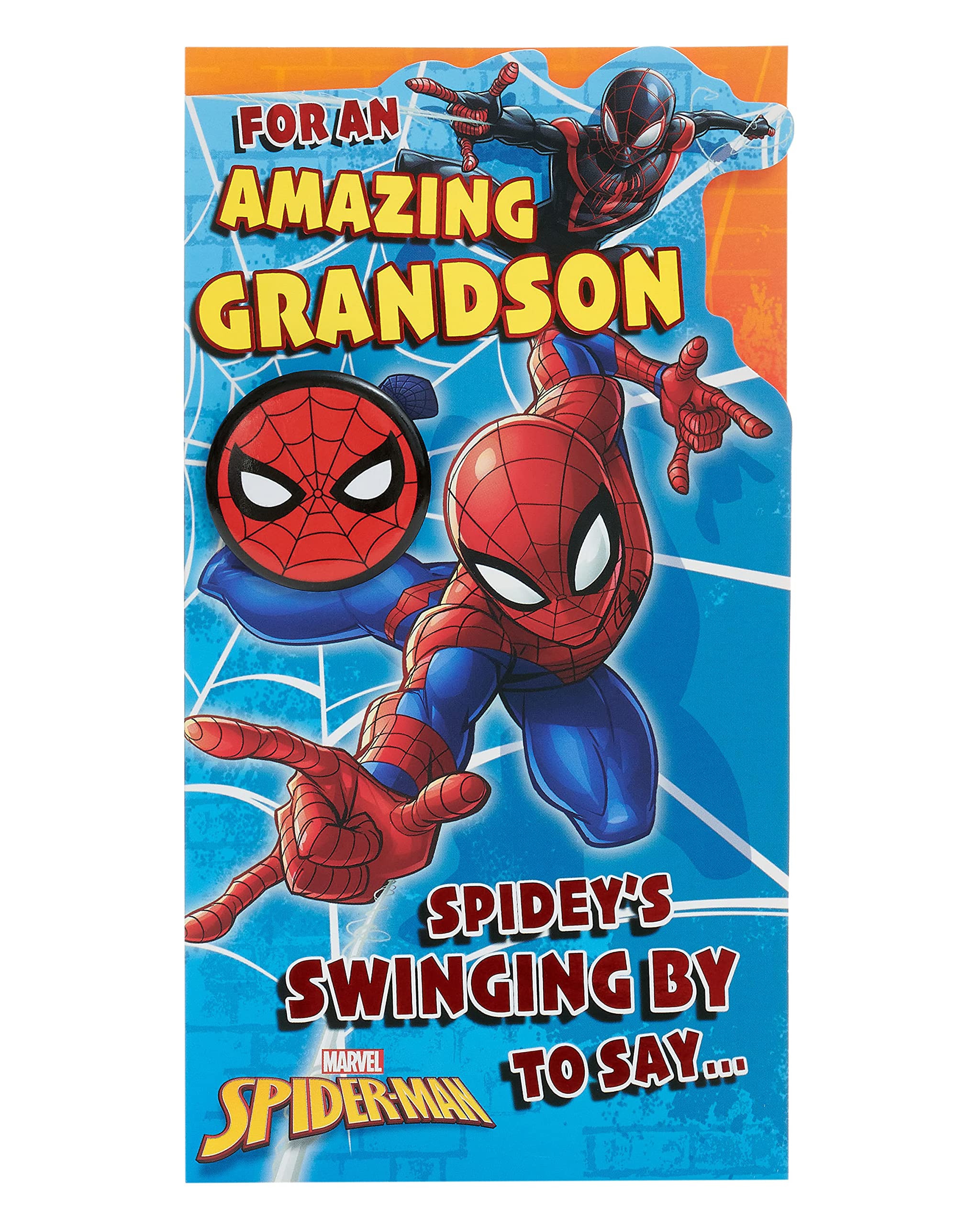 UK Greetings Marvel Spider-Man Birthday Card for Grandson With Envelope and Badge,Multi,121 mm x 229 mm