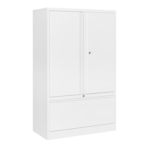 SISESOL Metal Storage Cabinet with Drawer,White File Cabinets, Locking Steel Storage Cabinet with Doors and Shelves for Home,Office,Warehouse,Garage,School,Fit A4/Letter/Legal File (1 Drawer)