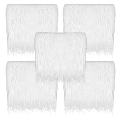 Lusofie 5Pcs White Fur Fabric 10 x 10 Inch Faux Fur Fabric Square Shaggy Fur Fabric Patches White Fur for Craft Chair Cover Seat Cushion Pad Costume Sewing Gnomes Christmas Decors