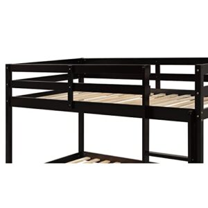 HomSof Twin Over Twin Floor Bunk Bed,Espresso, Espresso