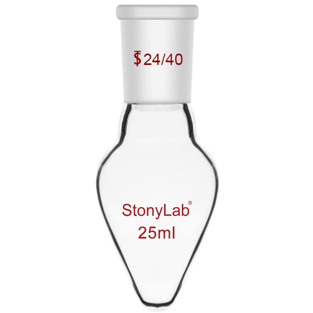 stonylab Recovery Flask, Heavy Wall Single Neck Borosilicate Glass Rotary Evaporator Flask with 24/40 Standard Taper Outer Joint, Pear-Shaped Lab Flask, 25 ml