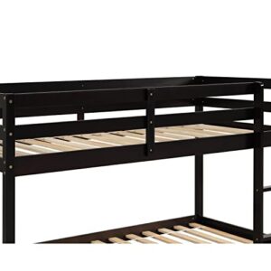 HomSof Twin Over Twin Floor Bunk Bed,Espresso, Espresso