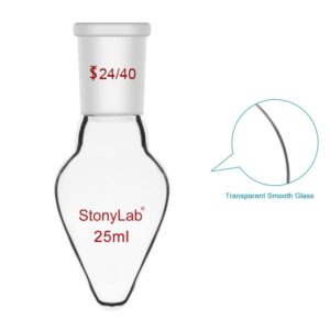 stonylab Recovery Flask, Heavy Wall Single Neck Borosilicate Glass Rotary Evaporator Flask with 24/40 Standard Taper Outer Joint, Pear-Shaped Lab Flask, 25 ml