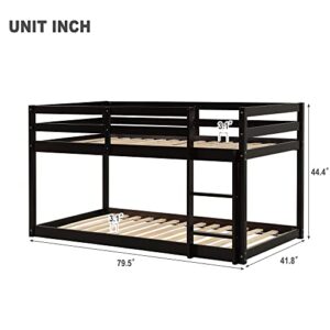 HomSof Twin Over Twin Floor Bunk Bed,Espresso, Espresso