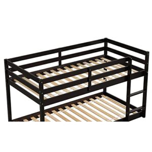 HomSof Twin Over Twin Floor Bunk Bed,Espresso, Espresso