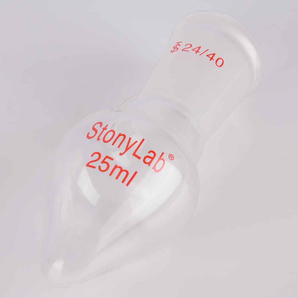 stonylab Recovery Flask, Heavy Wall Single Neck Borosilicate Glass Rotary Evaporator Flask with 24/40 Standard Taper Outer Joint, Pear-Shaped Lab Flask, 25 ml