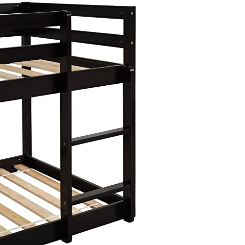 HomSof Twin Over Twin Floor Bunk Bed,Espresso, Espresso