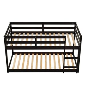 HomSof Twin Over Twin Floor Bunk Bed,Espresso, Espresso