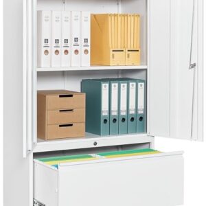 SISESOL Metal Storage Cabinet with Drawer,White File Cabinets, Locking Steel Storage Cabinet with Doors and Shelves for Home,Office,Warehouse,Garage,School,Fit A4/Letter/Legal File (1 Drawer)