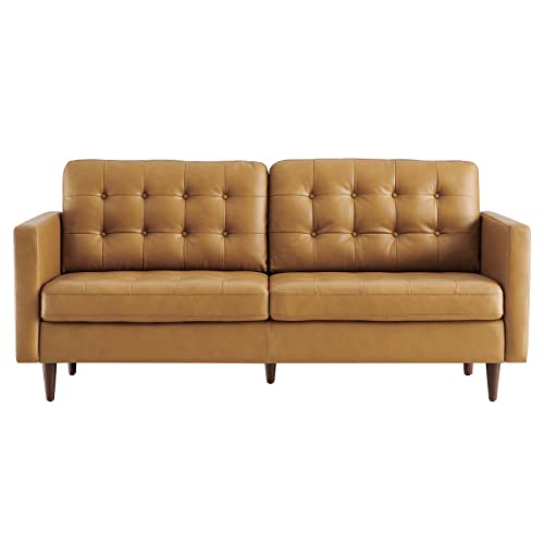 Modway Exalt Tufted Vegan Leather Sofa, Tan