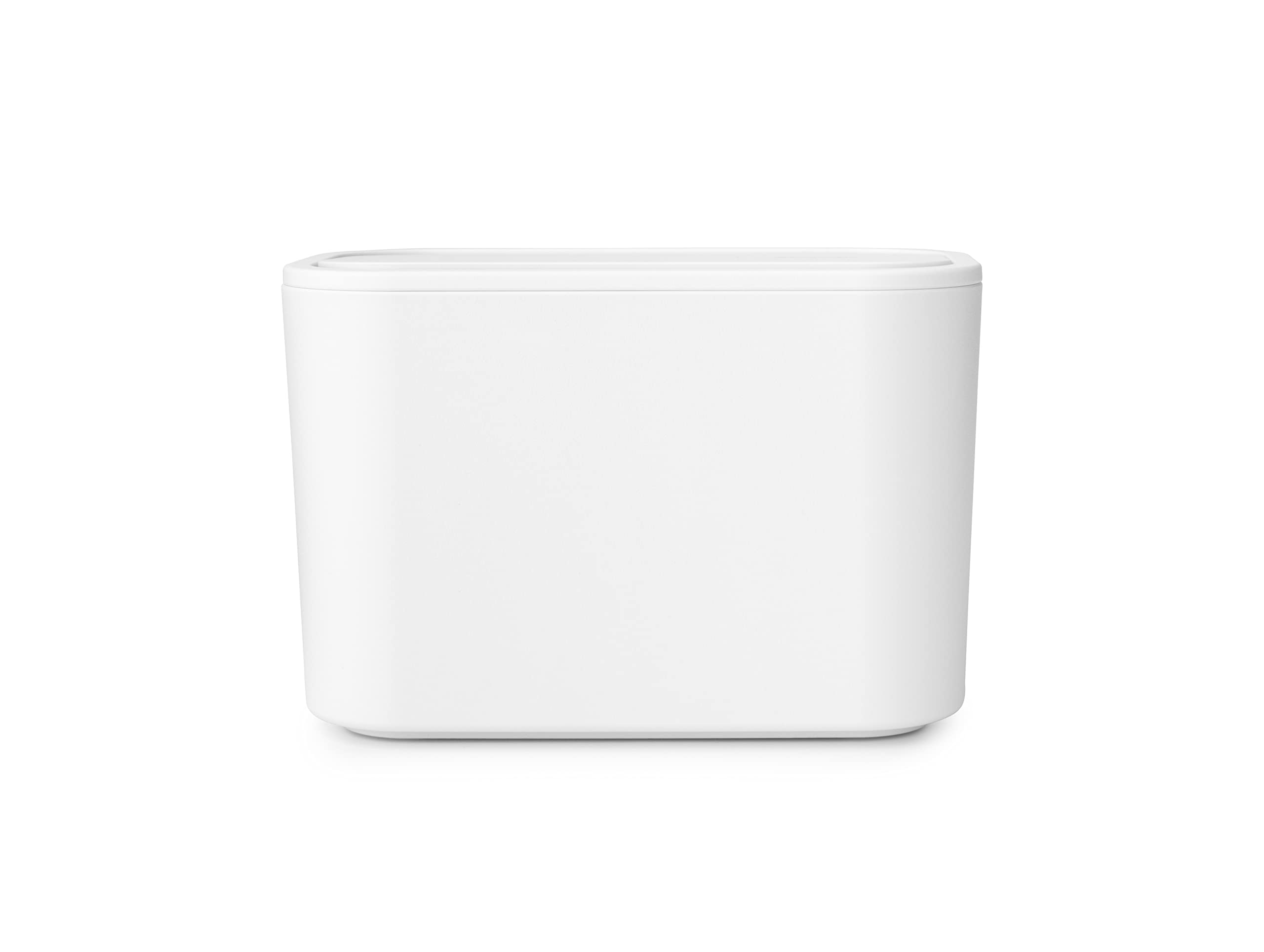 Brabantia MindSet Bathroom Small Trash Caddy (White) Hygienic Basin Top Storage Can with Swing Lid for Disposal of Used Cosmetics, Cotton Pads, Cue Tips (4 x 6 x 3)