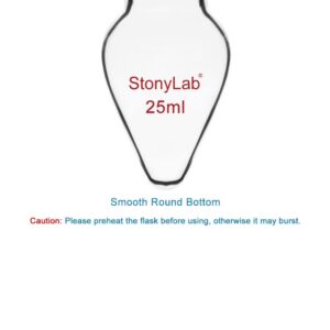 stonylab Recovery Flask, Heavy Wall Single Neck Borosilicate Glass Rotary Evaporator Flask with 24/40 Standard Taper Outer Joint, Pear-Shaped Lab Flask, 25 ml