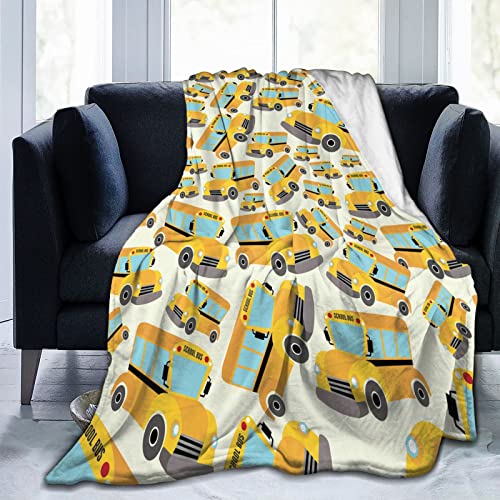 School Bus Soft Flannel Fleece Throw Blanket, Vehicle Illustrations Background Pattern for Kids, Cozy Plush for Indoor and Outdoor Use Lightweight Blanket 40"x50"