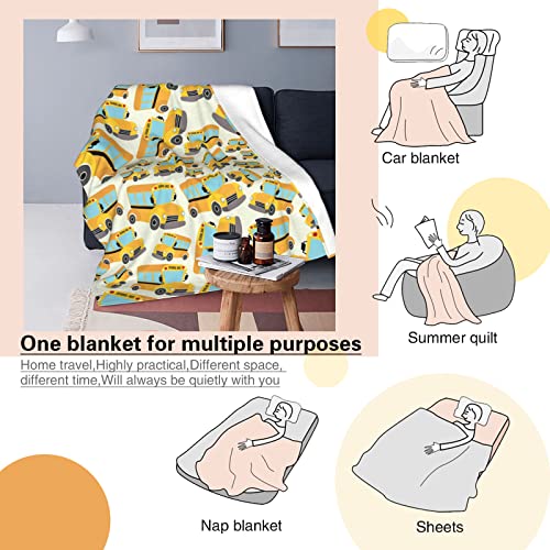 School Bus Soft Flannel Fleece Throw Blanket, Vehicle Illustrations Background Pattern for Kids, Cozy Plush for Indoor and Outdoor Use Lightweight Blanket 40"x50"