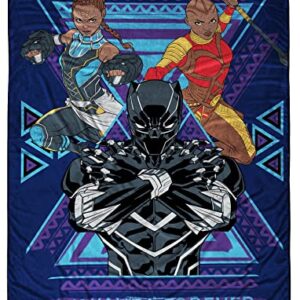 Marvel Black Panther Wakanda Forever Blanket - Measures 60 x 90 inches, Kids Bedding Features Shuri & Okoye - Fade Resistant Super Soft Fleece (Official Product)