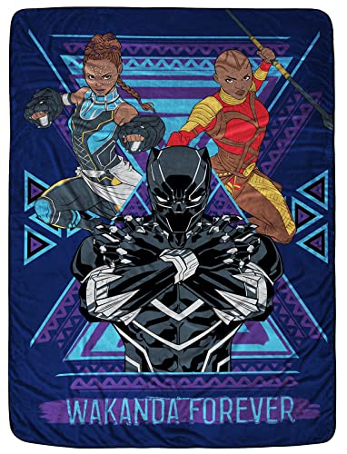 Marvel Black Panther Wakanda Forever Blanket - Measures 60 x 90 inches, Kids Bedding Features Shuri & Okoye - Fade Resistant Super Soft Fleece (Official Product)