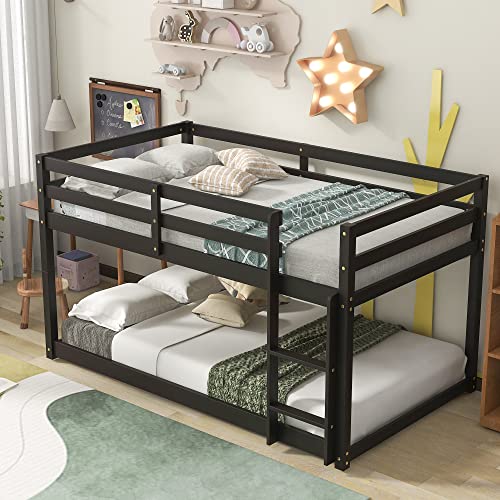 HomSof Twin Over Twin Floor Bunk Bed,Espresso, Espresso