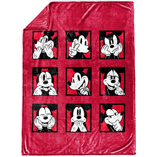 Disney Mickey Mouse Expressions Throw Blanket - Measures 50 x 70 inches - Fade Resistant Super Soft Fleece Bedding (Official Product)