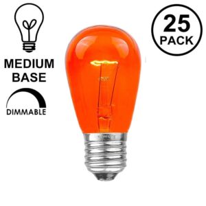 Novelty Lights 25 Pack S14 Outdoor Patio Edison Replacement Bulbs, E27 Medium Base, Amber/Orange, 11 Watt