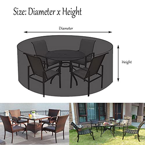 HUHJYUGE Patio Furniture Covers Waterproof 64x28in, Garden Furniture Covers Round, Outdoor Table Chair Set Covers Wind Dust Proof, 420D Heavy Duty Furniture Covers Tear Proof