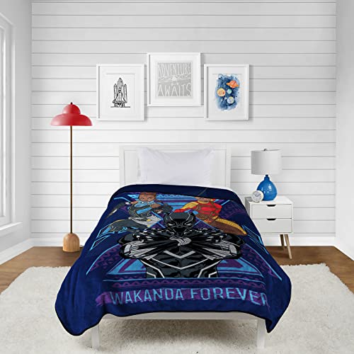 Marvel Black Panther Wakanda Forever Blanket - Measures 60 x 90 inches, Kids Bedding Features Shuri & Okoye - Fade Resistant Super Soft Fleece (Official Product)