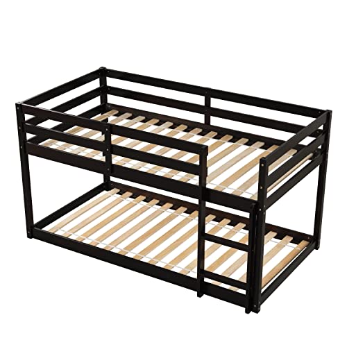 HomSof Twin Over Twin Floor Bunk Bed,Espresso, Espresso