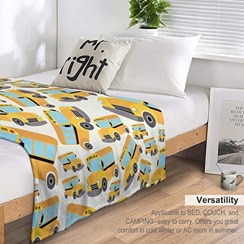 School Bus Soft Flannel Fleece Throw Blanket, Vehicle Illustrations Background Pattern for Kids, Cozy Plush for Indoor and Outdoor Use Lightweight Blanket 40"x50"