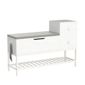 IRONCK Storage Bench, Entryway Shoe Bench with Flip Top Storage Space and 2 Drawers, Holds up to 330lb Shoe Rack with Removable Seat Cushion and Shoehorn for Entryway/Hallway(39.4in, White)