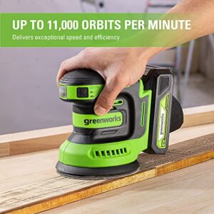 Greenworks 24V Orbital Sander Kit, 5" Random Sander Variable Speed, 2Ah Battery and Charger Included