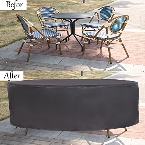 HUHJYUGE Patio Furniture Covers Waterproof 64x28in, Garden Furniture Covers Round, Outdoor Table Chair Set Covers Wind Dust Proof, 420D Heavy Duty Furniture Covers Tear Proof