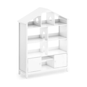 Martha Stewart Kids Jr. Dollhouse Bookcase - Creamy White: Wooden Organizer Shelves with Two Storage Compartments for Books, Dolls, Toys, and School Supplies | Children's Bedroom Furniture - Ages 3-8