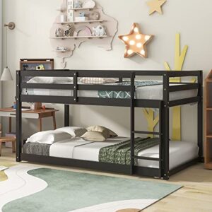 HomSof Twin Over Twin Floor Bunk Bed,Espresso, Espresso