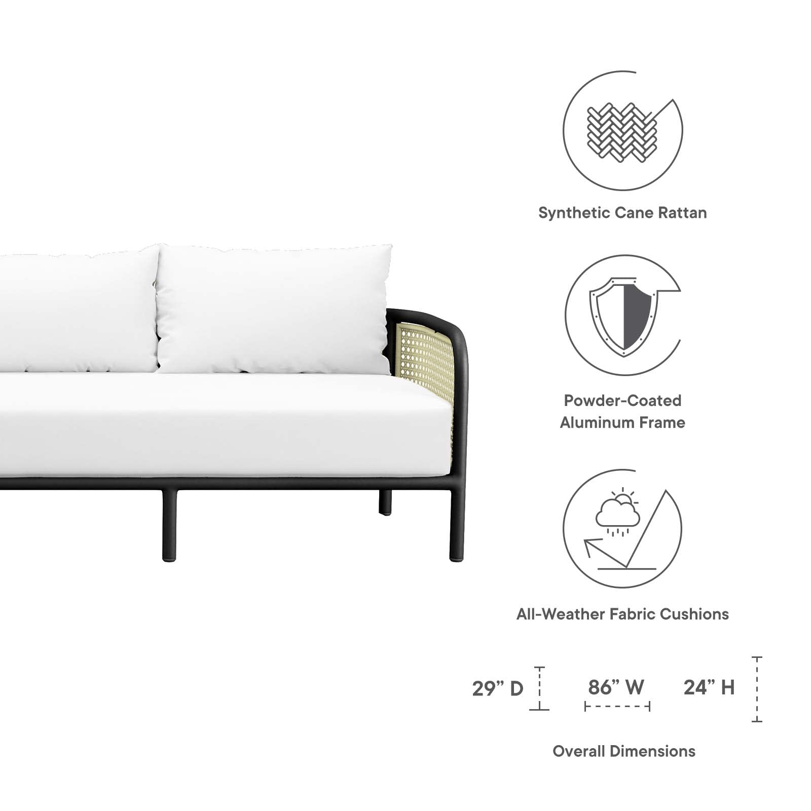 Modway Hanalei Outdoor Patio Sofa in Ivory White